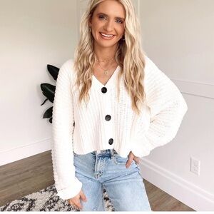 Women's White Button-Up Sweater